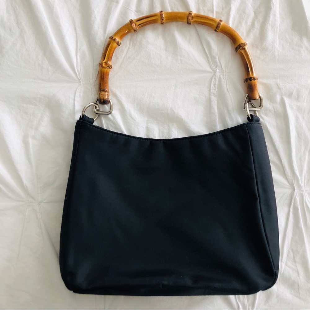 Banana Republic Black Nylon Bamboo Handle Purse